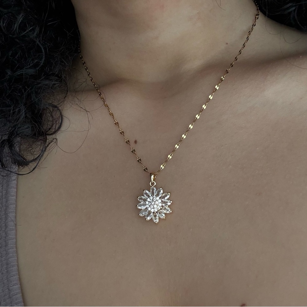 SOLD! Gold Soul Flower- 16” Gold Plated Stainless Steel Pendant Necklace - Picture 1 of 3